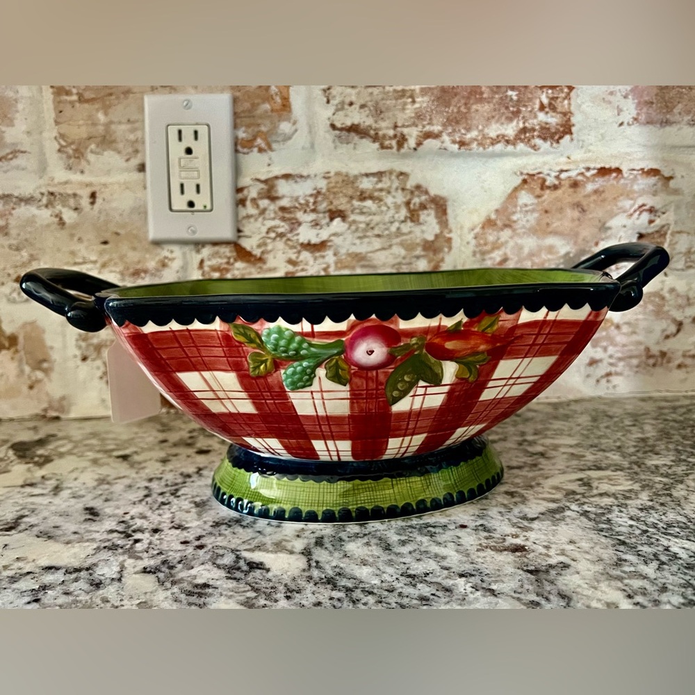 Tracy Porter Stonehouse Farm Collection Plaid Ceramic Strainer Colander